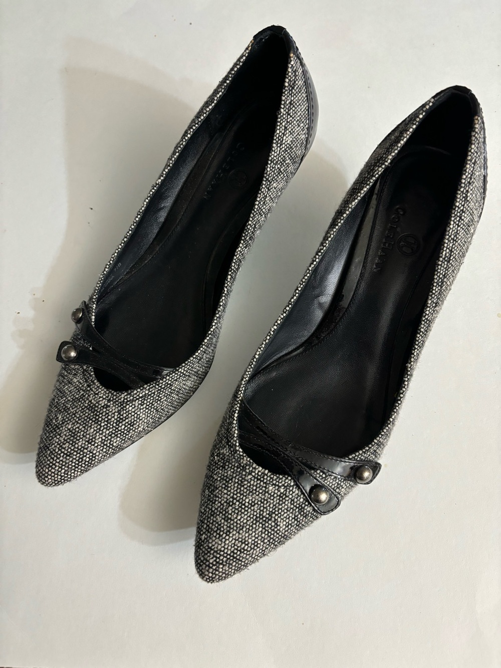 Cole Haan Black and Gray Tweed Pointed Toe Heels